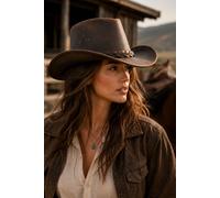 Grace Vintage Leather Cowboy Hat Wide Brim Western Style in Brown | Size: Medium grace Brown M