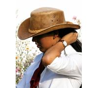 Grace Vintage Leather Cowboy Hat Wide Brim Western Style in Tan | Size: XL grace Tan XL