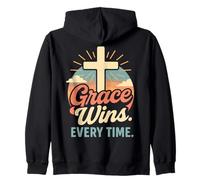 Grace Wins Every Time Christian Cross Born Again In Jesus Zip Hoodie
