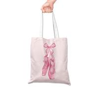 Grace Yonks Ballet Pointe Shoes Cute Canvas Tote Bag - Pink Watercolor Ballerina Ribbon Art Bag - Elegant Dance-Inspired Tote with Bow Illustration, Aesthetic Lightweight Gift Idea, 16x14 Inch(056)