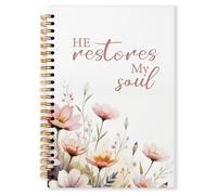 Grace Yonks Bible Notebook for Women - A5 Devotional Journal with Floral “He Restores My Soul” Cover - Christian Faith Healing Gift - 5.8" x 8.3" with 80 Pages Lined Notebook for School, or Gifts(025)