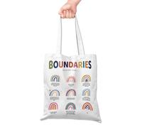 Grace Yonks Boundaries Quote Cute Canvas Tote Bag - Rainbow Aesthetic Reusable Bag for Women, Teachers, Therapists, and Book Lovers - Mental Health Gift, 16x14 Inch(029)