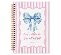 Grace Yonks Cute Pink and Blue Bow Bibles Journal Notebook, A5 Christian Spiral Notebook, Aesthetic Composition Book for Girls, Preppy School Supplies, 5.8" x 8.3" with 80 Pages(006)