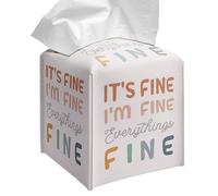 Grace Yonks Cute Tissue Box Cover Square - Funny Pastel Typography Design 5.2" PU Leather Holder for Vanity, Desk, or Bathroom Counter - Cube Case for Facial Tissues(021)