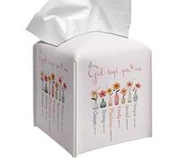 Grace Yonks Cute Tissue Box Cover Square - “God Says You are” Bible-Inspired Floral Design 5.2" PU Leather Holder for Vanity, Desk, or Bathroom Counter - Cube Case for Facial Tissues(020)