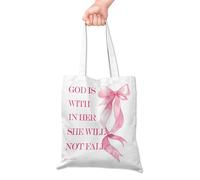 Grace Yonks God Is Within Her Cute Canvas Tote Bag - Pink Bible Verse Tote Bag for Christian Women & Girls - Inspirational Scripture Gift for Church, or Daily Use, 16x14 Inch(038)