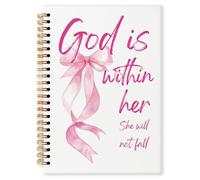 Grace Yonks Pink Bow Inspirational Bibles Journal Notebook, A5 Christian Spiral Notebook, Aesthetic Composition Book for Girls, Preppy School Supplies, 5.8" x 8.3" with 80 Pages(002)
