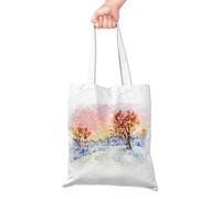 Grace Yonks Snowy Winter Scene Cute Canvas Tote Bag - Watercolor Sunset Forest Art Print for Holiday, Nature Lovers, and Christmas Gifts, Reusable Aesthetic Bag, 16x14 Inch(048)
