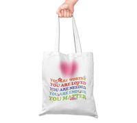 Grace Yonks You Are Loved You Matter Cute Canvas Tote Bag - Motivational Pastel Quote Bag for Girls, Teens & Women - Positive Affirmation Gift for Daily Encouragement, 16x14 Inch(051)