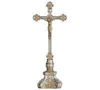 Grace4Joy Crucifix Stand, 18 Inches Standing Crucifix Catholic Table Altar Decor, Hand Painted Jesus Cross with Ornate Base Antique Home Deocr
