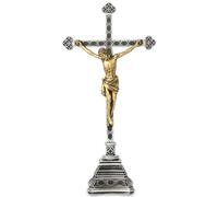 Grace4Joy Standing Crucifix - Hand Carved Catholic Cross with Base Holy Jesus Statue Table Decor Religious Gifts 8 Inch High