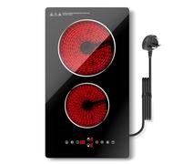 GRACEALL 2 Burner Electric Hob 3000W, Built-in & Plug-in Ceramic Cooktop, Dual Zone Domino Glass Infrared Kitchen Stove with Timer, Pause, Keep Warm & Child Lock