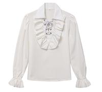 GRACEART Boy's Medieval Pirate Shirt Renaissance Costume Colonial Cosplay Ruffle Shirt Lapel Collar Lace Up Tops Kids Blouse Beige