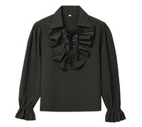 GRACEART Boy's Medieval Pirate Shirt Renaissance Costume Colonial Cosplay Ruffle Shirt Lapel Collar Lace Up Tops Kids Blouse Dark Green