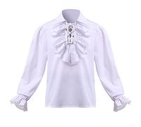 GRACEART Boy's Medieval Pirate Shirt Renaissance Costume Colonial Cosplay Ruffle Shirt Lapel Collar Lace Up Tops Kids Blouse White