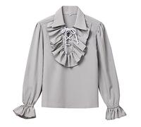 GRACEART Boy's Medieval Pirate Shirt Renaissance Costume Colonial Cosplay Ruffle Shirt Lapel Collar Lace Up Tops Kids Blouse Grey