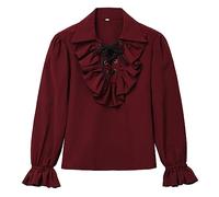 GRACEART Boy's Medieval Pirate Shirt Renaissance Costume Colonial Cosplay Ruffle Shirt Lapel Collar Lace Up Tops Kids Blouse Wine Red