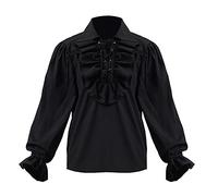 GRACEART Boy's Medieval Pirate Shirt Renaissance Costume Colonial Cosplay Ruffle Shirt Lapel Collar Lace Up Tops Kids Blouse Black