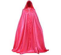 GRACEART Hooded Cloak Bridal Cape Full Length Satin Robe Halloween Cosplay Costume 136cm for Unisex Adults (Rose red)