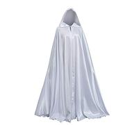 GRACEART Hooded Cloak Bridal Cape Full Length Satin Robe Halloween Cosplay Costume 136cm for Unisex Adults (White)