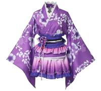 GRACEART Japanese Kimono Anime Cosplay Costume Halloween Fancy Dress Cherry Blossoms Pattern Robe with Frill Skirt for Girls and Women