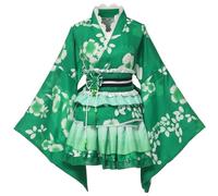 GRACEART Japanese Kimono Anime Cosplay Costume Halloween Fancy Dress Cherry Blossoms Pattern Robe with Frill Skirt for Girls and Women Green