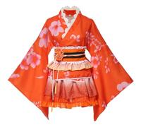 GRACEART Japanese Kimono Anime Cosplay Costume Halloween Fancy Dress Cherry Blossoms Pattern Robe with Frill Skirt for Women