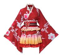 GRACEART Japanese Kimono Anime Cosplay Costume Halloween Fancy Dress Cherry Blossoms Pattern Robe with Frill Skirt for Girls and Women