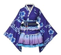 GRACEART Japanese Kimono Anime Cosplay Costume Halloween Fancy Dress Cherry Blossoms Pattern Robe with Frill Skirt for Girls and Women