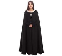 GRACEART Medieval Cosplay Robe Cloak Wool Blend Hooded Cape (Black)(Size: One Size)