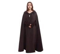 GRACEART Medieval Cosplay Robe Cloak Wool Blend Hooded Cape (Coffee)(Size: One Size)