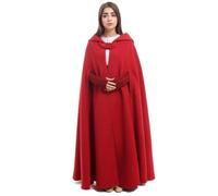GRACEART Medieval Cosplay Robe Cloak Wool Blend Hooded Cape (Red)(Size: One Size)