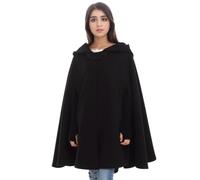 GRACEART Medieval Cosplay Robe Cloak Wool Blend Hooded Poncho Cape (Black)