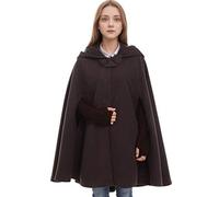 GRACEART Medieval Cosplay Robe Cloak Wool Blend Hooded Poncho Cape (Coffee)