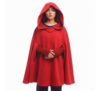 GRACEART Medieval Cosplay Robe Cloak Wool Blend Hooded Poncho Cape (Red)