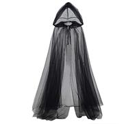 GRACEART Medieval Halloween Costume Hood Tulle Cloak for Women Cosplay Vintage Vampire Horror Bride Long Cloaks Cape (Black)