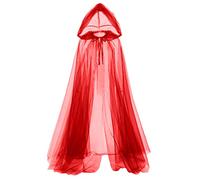 GRACEART Medieval Halloween Costume Hood Tulle Cloak for Women Cosplay Vintage Vampire Horror Bride Long Cloaks Cape (Red)