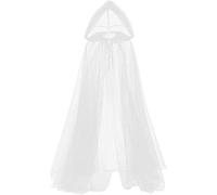 GRACEART Medieval Halloween Costume Hood Tulle Cloak for Women Cosplay Vintage Vampire Horror Bride Long Cloaks Cape (White)
