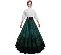 GRACEART Medieval Women Victorian Vintage Retro Dress Theater Corset Costume Ball Gown (Blouse & Skirt & Petticoat) (XXL, Green)