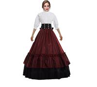 GRACEART Medieval Women Victorian Vintage Retro Dress Theater Corset Costume Ball Gown (Blouse & Skirt & Petticoat) (XXL, Wine red)