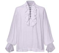 GRACEART Men Medieval Pirate Shirt Women Vampire Renaissance Shirts Nordic Captain Victorian Tops White