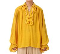 GRACEART Men Medieval Pirate Shirt Women Vampire Renaissance Shirts Nordic Captain Victorian Tops Yellow