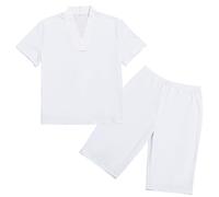 GRACEART Men's Japanese Kimono Underwear 1 Set (Hadajuban Shirt with Collar/Steteko Pants) White