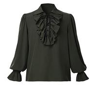 GRACEART Mens Pirate Shirt Ruffle Colonial Shirt Renaissance Poet Frilly Shirt Steampunk Vampire Gothic Costume Dark Green