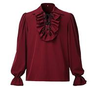 GRACEART Mens Pirate Shirt Ruffle Colonial Shirt Renaissance Poet Frilly Shirt Steampunk Vampire Gothic Costume Wine Red