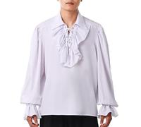 GRACEART Mens Pirate Shirt Ruffle Colonial Shirt Renaissance Poet Frilly Shirt Steampunk Vampire Gothic Costume