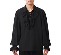 GRACEART Mens Pirate Shirt Ruffle Colonial Shirt Renaissance Poet Frilly Shirt Steampunk Vampire Gothic Costume Black