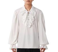 GRACEART Mens Pirate Shirt Ruffle Colonial Shirt Renaissance Poet Frilly Shirt Steampunk Vampire Gothic Costume Beige