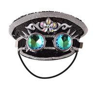 GRACEART Music Festival Burning Man Hat Sequin Military Captain Top Hat Adults Steampunk Headwear Cap with Goggles (Black-2)