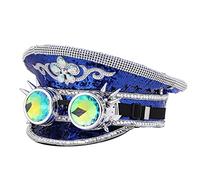 GRACEART Music Festival Burning Man Hat Sequin Military Captain Top Hat Adults Steampunk Headwear Cap with Goggles (Style05)